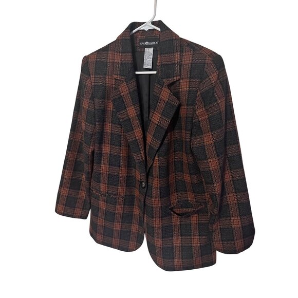 Sag Harbor orange and blue plaid wool blend fall jacket blazer size 8 - Picture 1 of 6